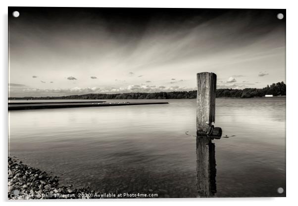 Still waters of the Strathclyde country park B&W. Acrylic by Phill Thornton