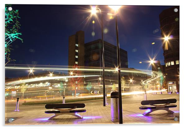 Sheffield city centre roundabout Acrylic by Sarah Waddams
