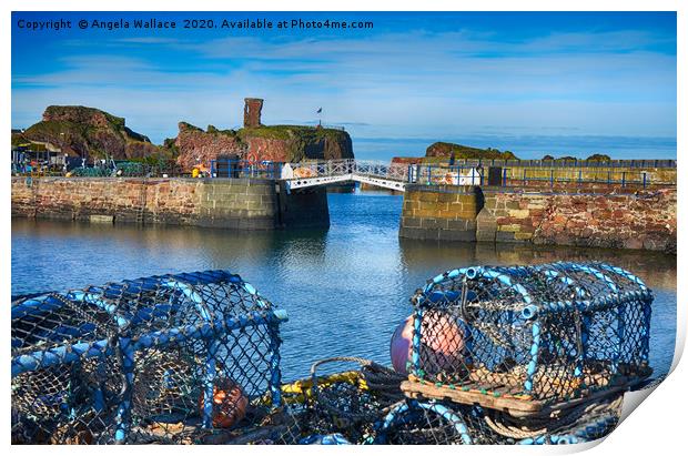 Lobster pots at Dunbar Castle Print by Angela Wallace