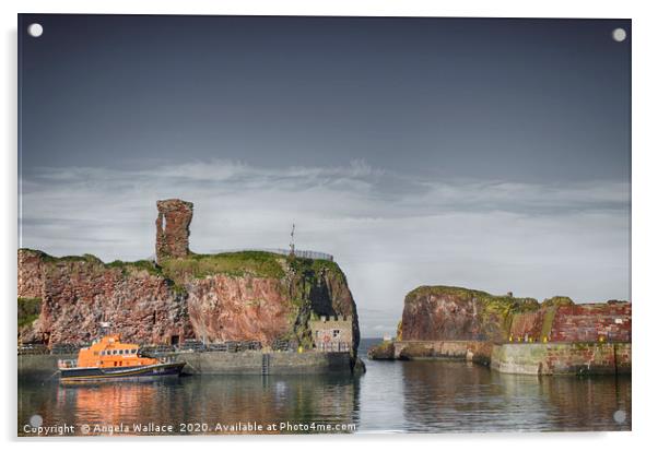 lifeboat under Dunbar Castle Acrylic by Angela Wallace