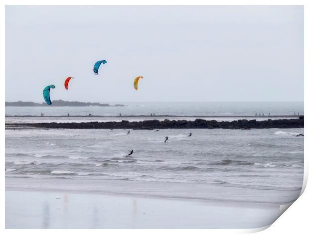 Kite Surfing Cornwall  Print by Beryl Curran
