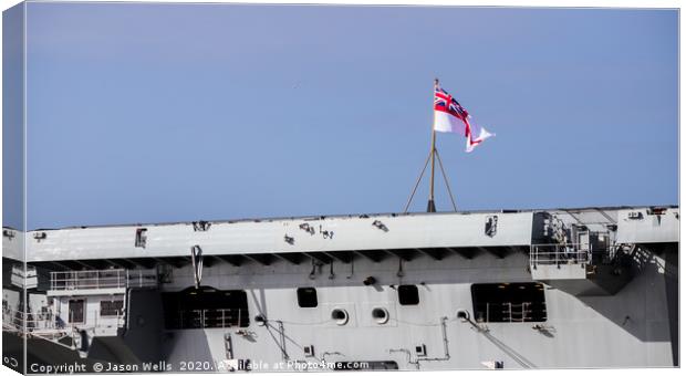 White Ensign on the stern of HMS Prince of Wales Canvas Print by Jason Wells