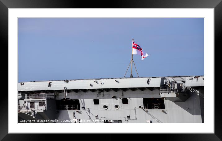 White Ensign on the stern of HMS Prince of Wales Framed Mounted Print by Jason Wells