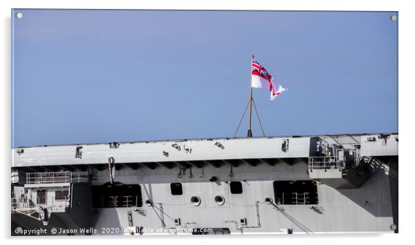 White Ensign on the stern of HMS Prince of Wales Acrylic by Jason Wells