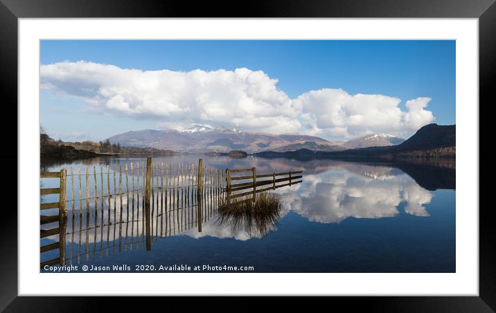Fencing reflections in Derwent Water Framed Mounted Print by Jason Wells