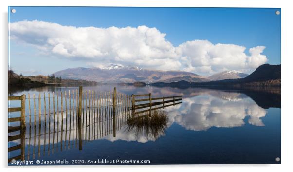 Fencing reflections in Derwent Water Acrylic by Jason Wells