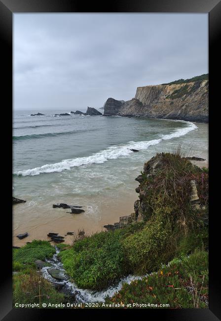 Overview of Amalia Beach and Waterfall Framed Print by Angelo DeVal