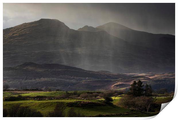 Rain shower over the Moelwyn range Print by Rory Trappe