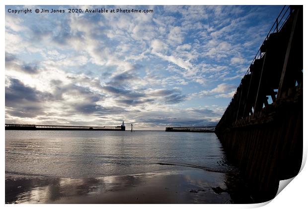 Calm morning at the mouth of the River Blyth Print by Jim Jones