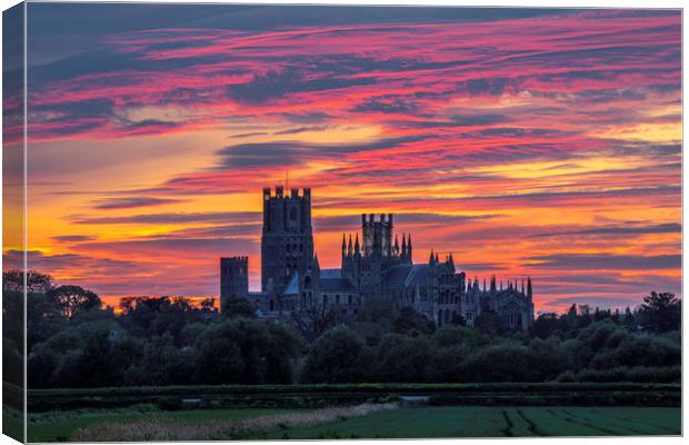 Sunset over Ely Cathedral Canvas Print by Andrew Sharpe