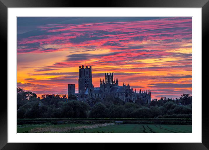 Sunset over Ely Cathedral Framed Mounted Print by Andrew Sharpe