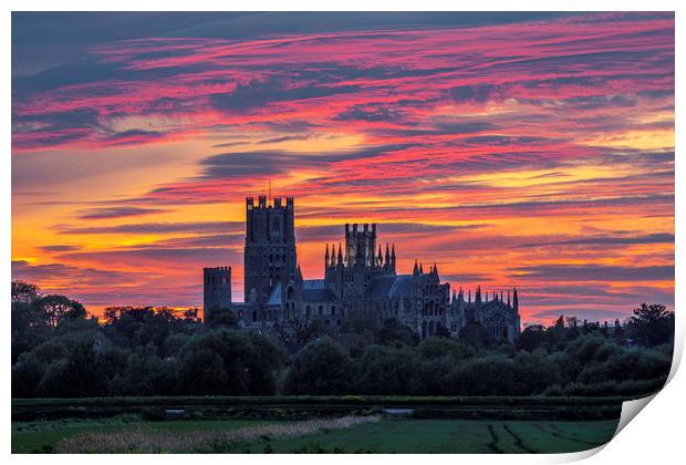 Sunset over Ely Cathedral Print by Andrew Sharpe