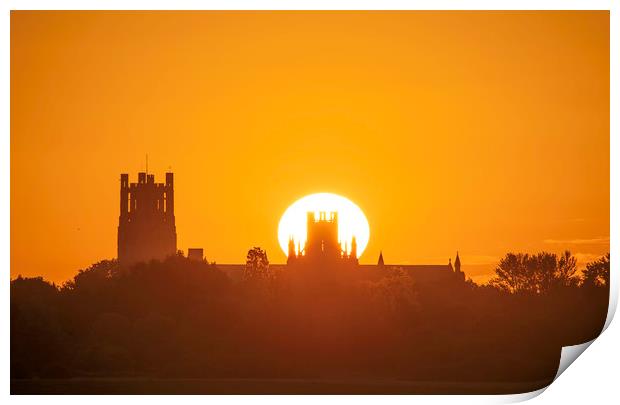 Summer solstice, 21st June 2019, over Ely Cathedra Print by Andrew Sharpe
