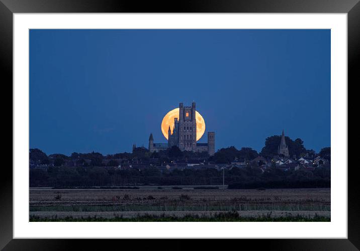 Harvest Moon rising behind Ely Cathedral, Friday 1 Framed Mounted Print by Andrew Sharpe