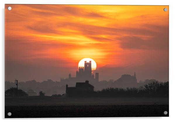 Dawn over Ely, Cambridgshire Acrylic by Andrew Sharpe