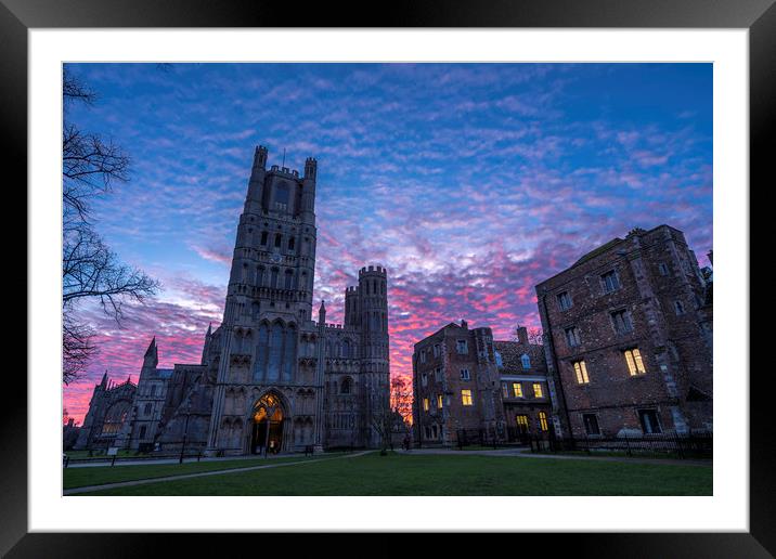 Dawn behind Ely Cathedral, 20th January 2020 Framed Mounted Print by Andrew Sharpe