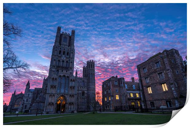 Dawn behind Ely Cathedral, 20th January 2020 Print by Andrew Sharpe