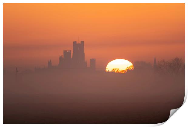 Dawn behind Ely Cathedral, 6th February 2020 Print by Andrew Sharpe