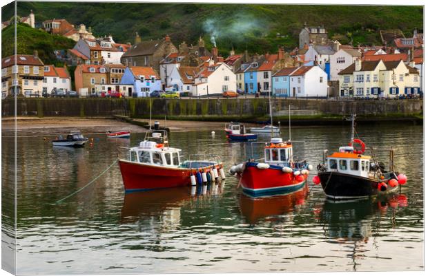 Boats in the harbour, Staithes, North Yorkshire Canvas Print by Andrew Kearton