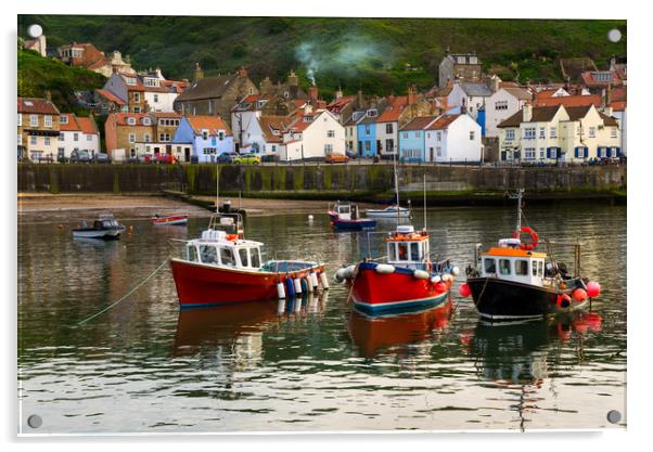 Boats in the harbour, Staithes, North Yorkshire Acrylic by Andrew Kearton