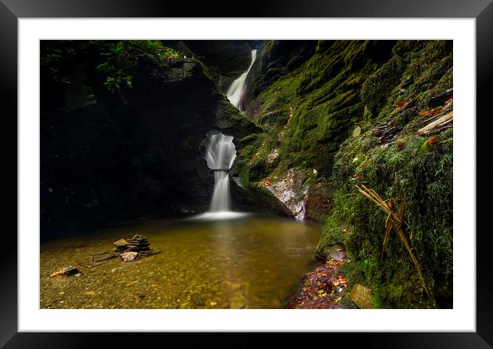 St Nectan's Kieve and waterfall Framed Mounted Print by Andrew Sharpe