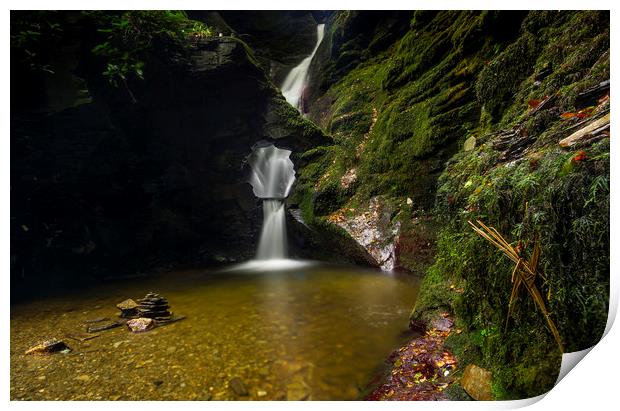 St Nectan's Kieve and waterfall Print by Andrew Sharpe