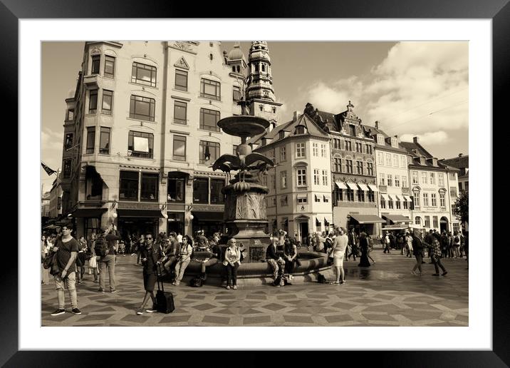 Stork fountain has always been a popular tourist a Framed Mounted Print by M. J. Photography