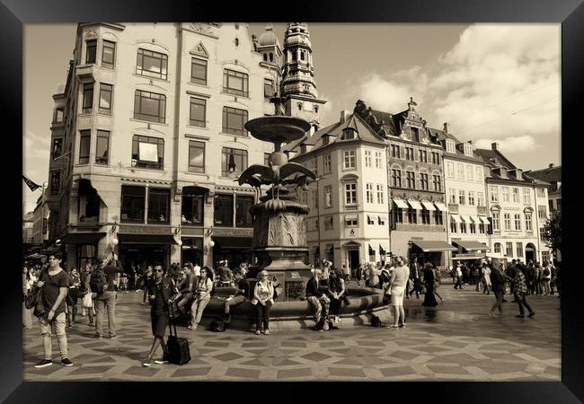 Stork fountain has always been a popular tourist a Framed Print by M. J. Photography