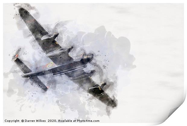 Avro Lancaster Bomber Watercolour Print by Darren Wilkes