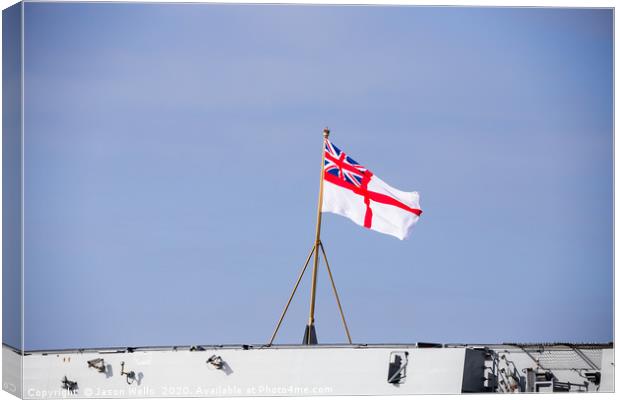 Royal Navy flag on the back of HMS Prince of Wales Canvas Print by Jason Wells