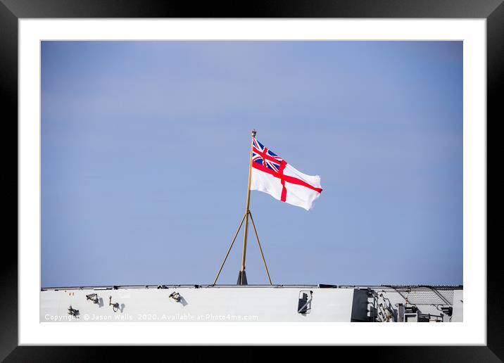 Royal Navy flag on the back of HMS Prince of Wales Framed Mounted Print by Jason Wells