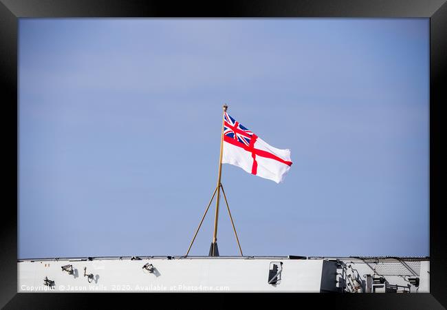 Royal Navy flag on the back of HMS Prince of Wales Framed Print by Jason Wells