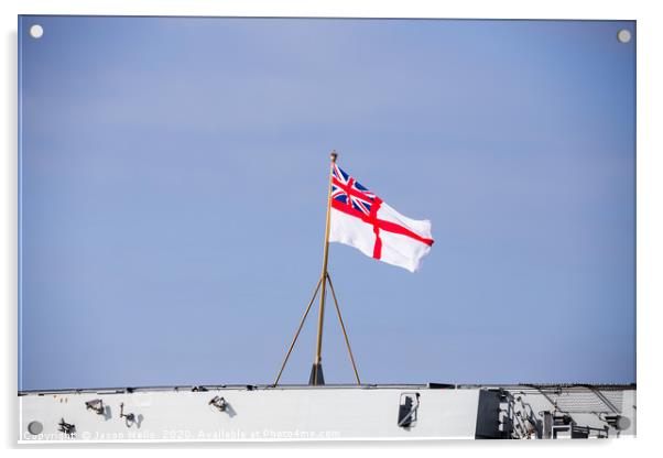 Royal Navy flag on the back of HMS Prince of Wales Acrylic by Jason Wells
