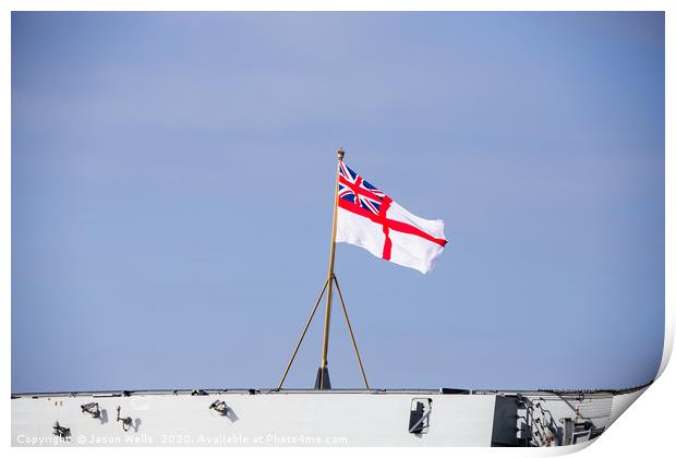 Royal Navy flag on the back of HMS Prince of Wales Print by Jason Wells