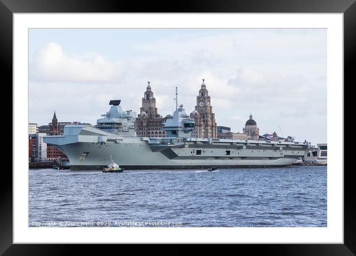 HMS Prince of Wales in front of the three graces Framed Mounted Print by Jason Wells