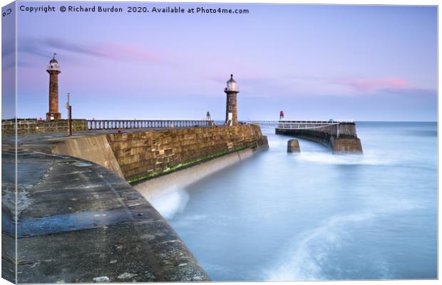 Sunrise Over Whitby East Pier Canvas Print by Richard Burdon