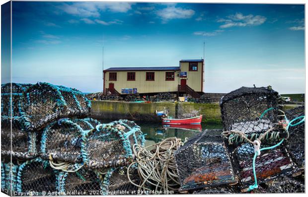 St Abbs Life boat Station with Lobster Pots Canvas Print by Angela Wallace
