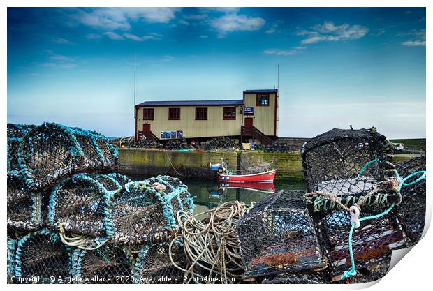 St Abbs Life boat Station with Lobster Pots Print by Angela Wallace