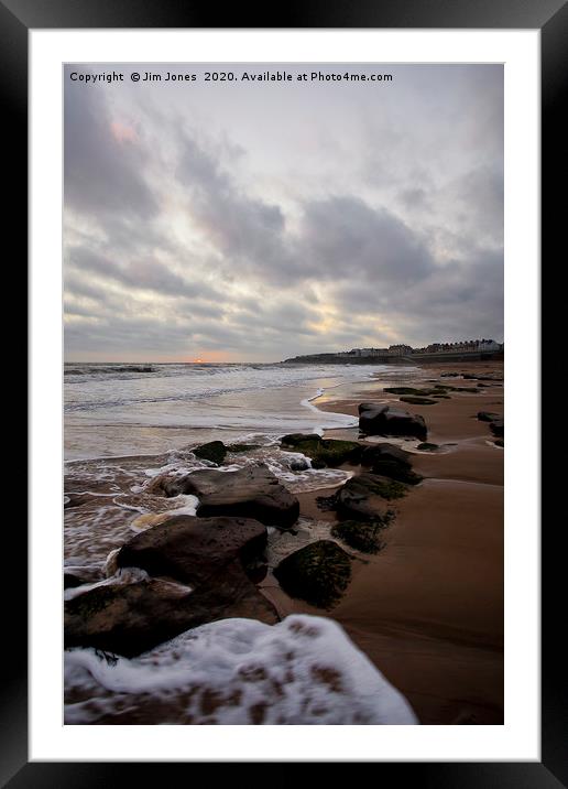 Sunrise over the beach at Whitley Bay Framed Mounted Print by Jim Jones