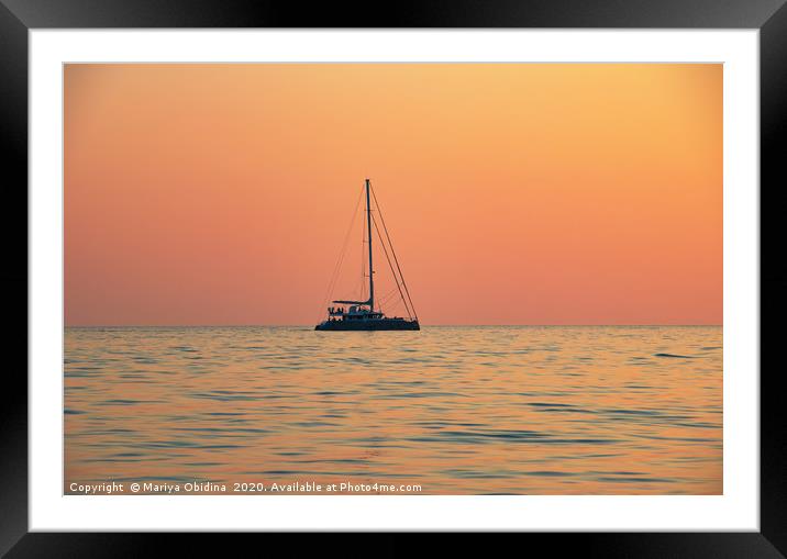Boat in the sea horizon. Framed Mounted Print by Mariya Obidina