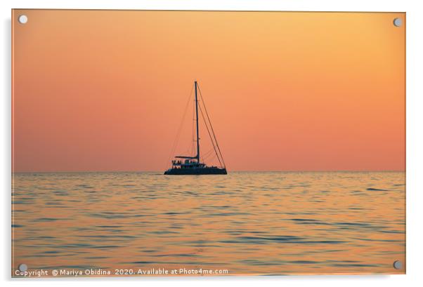 Boat in the sea horizon. Acrylic by Mariya Obidina