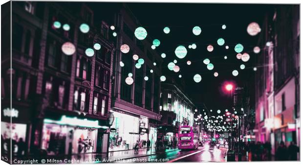 London Christmas Lights with cyberpunk colours Canvas Print by Milton Cogheil