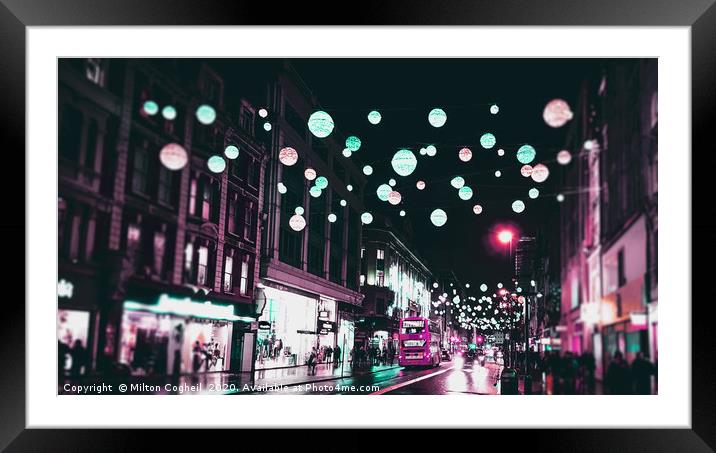 London Christmas Lights with cyberpunk colours Framed Mounted Print by Milton Cogheil