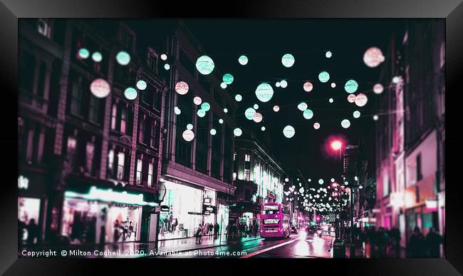 London Christmas Lights with cyberpunk colours Framed Print by Milton Cogheil