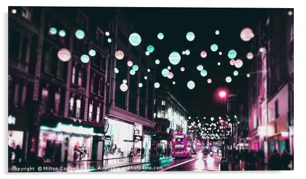 London Christmas Lights with cyberpunk colours Acrylic by Milton Cogheil