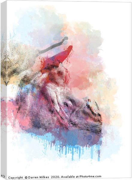 Greater One Horned Rhino Digital Art Canvas Print by Darren Wilkes