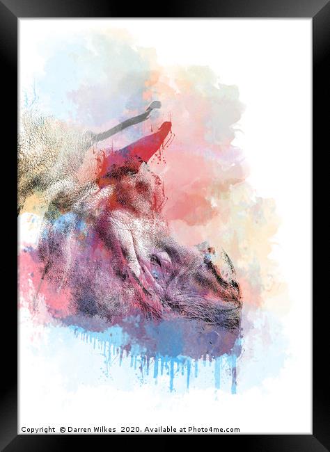 Greater One Horned Rhino Digital Art Framed Print by Darren Wilkes