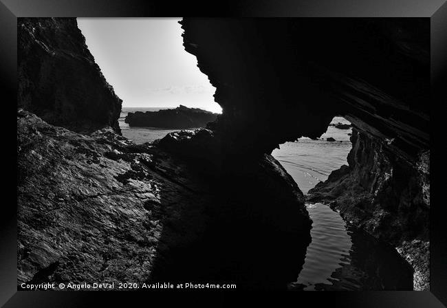 Nossa Senhora Beach Cave in Monochrome Framed Print by Angelo DeVal