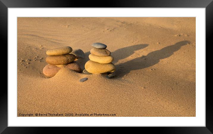 Cairns on the beach, Rhossili, Wales, UK Framed Mounted Print by Bernd Tschakert