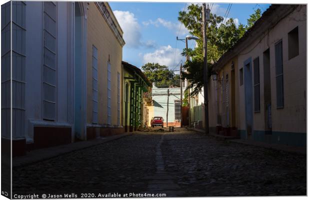 Looking up a shady street in Trinidad Canvas Print by Jason Wells